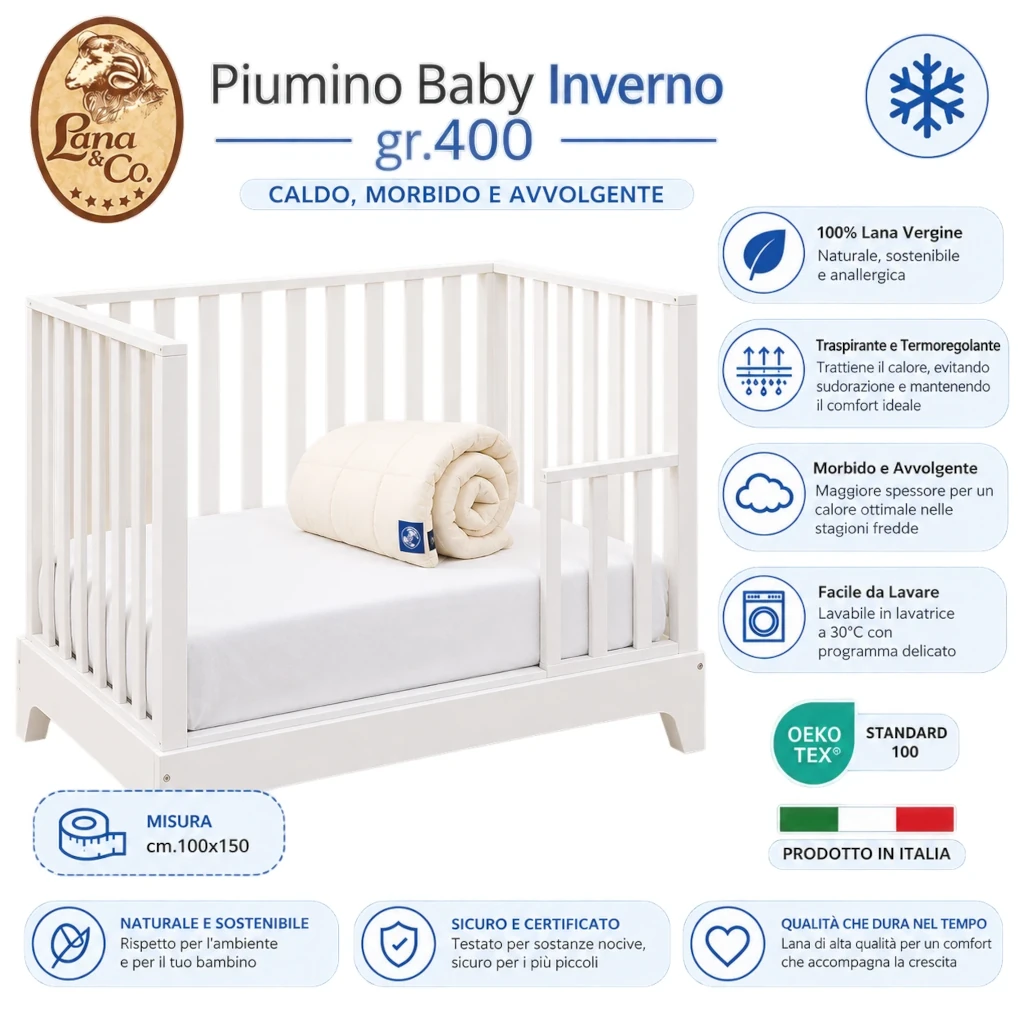 Piumino Lettino Lana Merino baby comfort